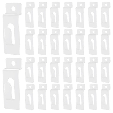 30Pcs Slatwall Notch Hooks For Display Panels Photo Frames And Pegboard Hangers White Slatwall Accessories in a pack of 30 on display
