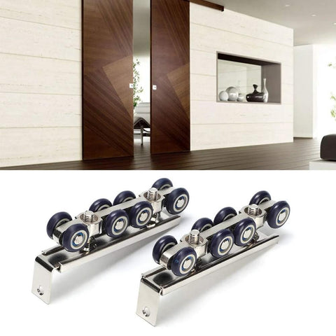 8 Wheel Door Track Pulley Kit For Sliding Barn Doors, silent rolling floor track system with detachable L shape inserts, close-up view