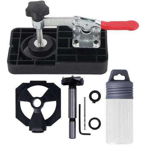35mm Hinge Boring Jig Kit For Precise Door And Cabinet Hinge Installation, 1.4 Inch Woodworking Drill Guide with quick clamp and sleeves