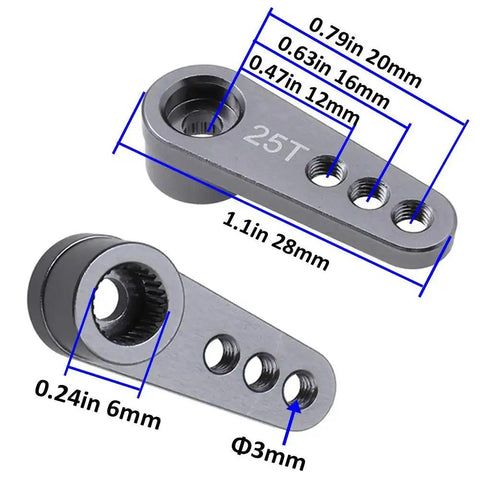 Two Pack 25T Aluminum Servo Horns With M3 Thread For 1 10 And 1 8 Scale RC Crawlers, CNC 6061 aluminum, 12mm 16mm 20mm mount holes
