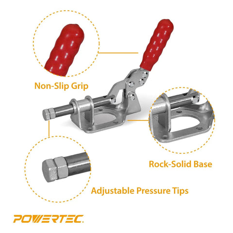 4 Pack Toggle Clamp Set With Quick Release 302F, 300 Lbs Holding Capacity, featuring red grip and adjustable M8 screws