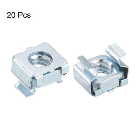 Close-up of 20-Piece 1/4-20 Cage Nut Set for Server Racks with zinc plated carbon steel and strong load bearing