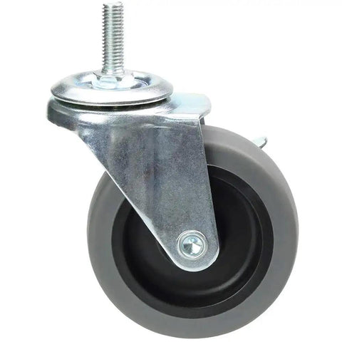 3-inch stem caster wheel with locking brake, grey soft-rubber wheel, M8-1.25 threaded stem, set of 4