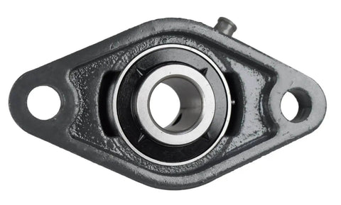 Front view of a Three Quarter Inch Two Bolt Flange Bearing With Set Screws Cast Iron Housing Grease Zerk Lubrication Bore