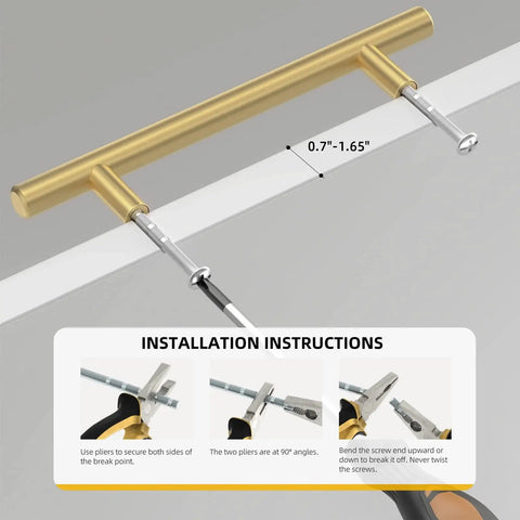 Brushed Gold Cabinet Handles 10 Pack 3 Inch Stainless Steel Drawer Pulls Durable Kitchen Cabinet Hardware With 76mm Hole Centers And 127mm Total Length For Dresser Wardrobe Bathroom And Bedroom Easy DIY Upgrade shown with installation instructions.