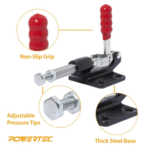 Four Pack Push Pull Toggle Clamps With Quick Release Lever 500 Lb Holding Capacity 305mm Stroke Iron Base Workhorse Clamp Set