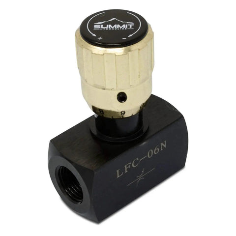 Heavy Duty Hydraulic Flow Control Needle Valve With Three Eighths Inch NPT Ports Adjustable Zinc Plated Knob Carbon Steel Body