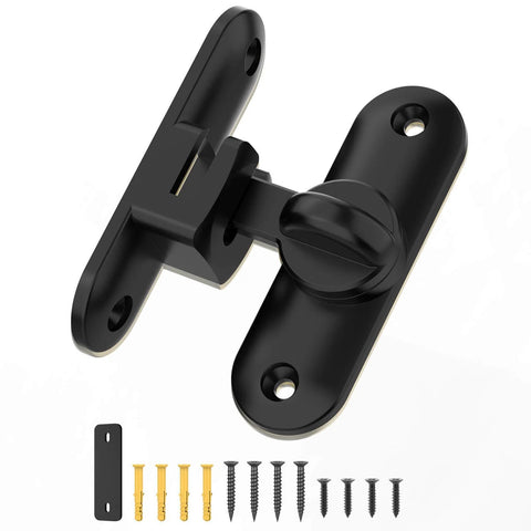 90/180 Degree Barn Door Lock And Latch In Zinc Alloy Black Finish Sliding Flip Hardware with screws for indoor or outdoor use