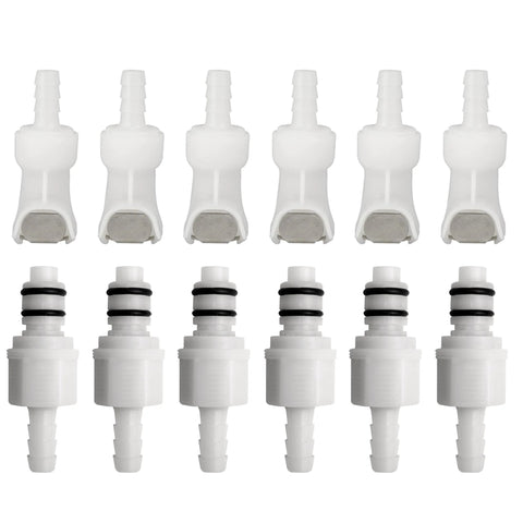 IRONSTAR white plastic quick-disconnect hose barb fittings, 1/4 in ID, 12-pack with 6 male and 6 female adapters