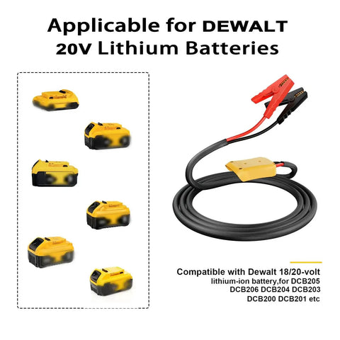 Heavy Duty Jumper Cables With Adapter For 20V Dewalt Battery, 2Ft 8AWG Portable Booster Cables for car jump starting and power tools.