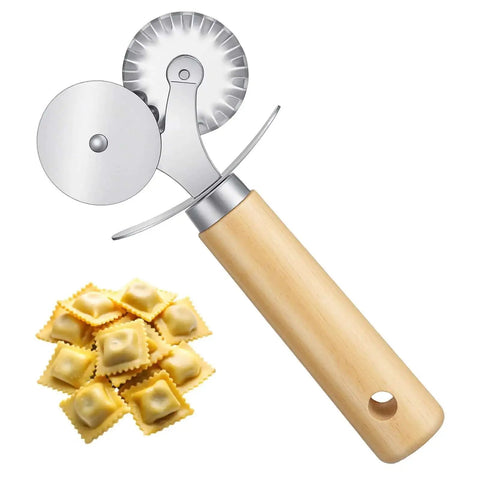 Dual Wheel Pasta Cutter And Ravioli Crimper With Crinkle Wheel And Wooden Handle For Dumplings Dough Noodles Pizza Cookies And Pastry Making The Real Deal For Home Kitchen Use Sibba