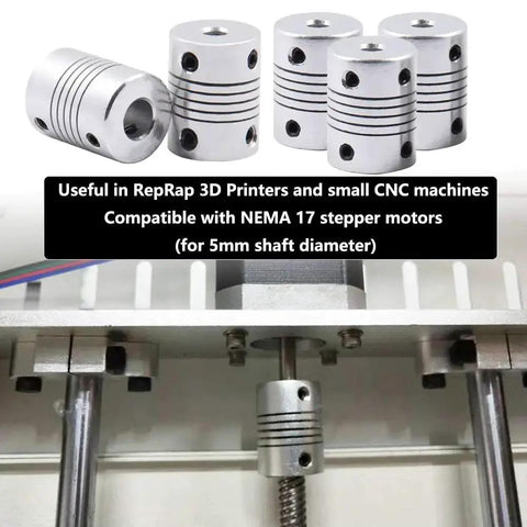 5mm To 8mm Flexible Couplings 5 Pack Aluminum Alloy Joint Connectors For NEMA 17 Stepper Motors RepRap 3D Printer And CNC Machines