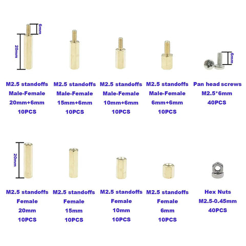 160 Pieces M2.5 Brass Spacer Standoff Kit With Stainless Steel Screws And Nuts Male Female Assortment Hex Standoffs