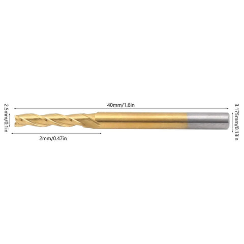 5 Piece Tungsten Steel End Mills With 3 Flutes CNC Milling Cutters dimensions and close-up view