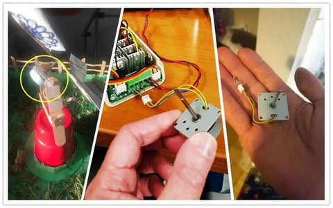 Mini 3 Phase Brushless AC Generator For Hands-On Science, DIY Teaching Kit shown on a wooden table, in hand, and installed.
