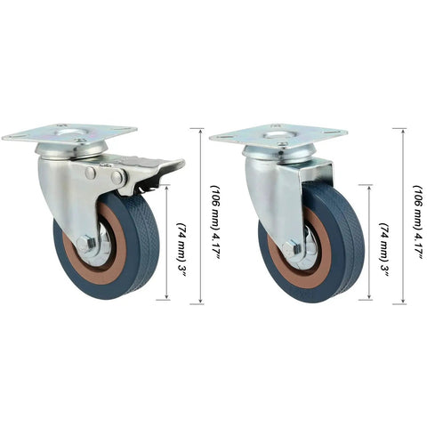 8 Pack 3 Inch Caster Wheels Set With Lock Brake Heavy Duty 880 Lb Capacity Swivel Plate Casters 360 Degree Rotation