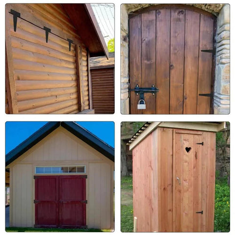 4 Inch T Shape Shed Door Hinges Heavy Duty 4 Pack for Barn Doors, Fence Gates, and Windows, Carbon Steel Outdoor Use on structures
