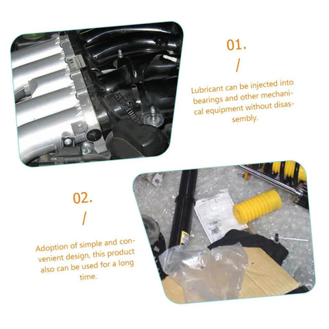 Grease Fitting Kit With Straight Nozzles Nickel Coated Zerk Fittings Assortment For Bearings And Components in use