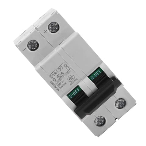 DC Two Pole Circuit Breaker 2P 250V 63A Din Rail Mounted Miniature Breaker With Fast Trip, front view