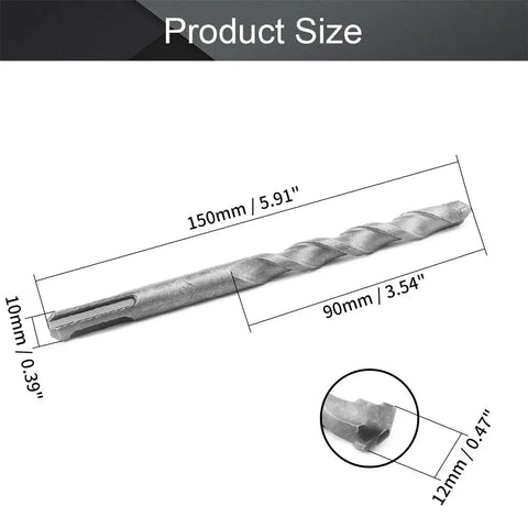 12mm By 150mm Masonry Drill Bit Carbide Tipped For SDS Rotary Hammer And Impact Drills, 9mm Round Shank, 4 Flute Design