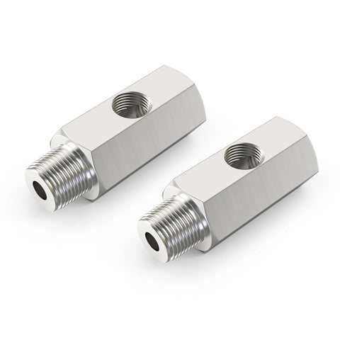 GASHER stainless steel 1/4 NPT oil pressure sensor tee adapters, female to male with 1/8 NPT female port, pair