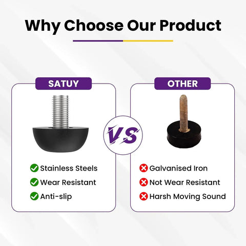 Comparison chart of M8 Adjustable Furniture Leg Set With 304 Stainless Steel Feet vs galvanized iron alternatives