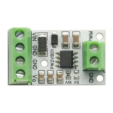 Plug And Play PWM To DAC Converter With 0 To 10V Analog Output for Arduino Mega 2560 Raspberry Pi, green connectors, top view
