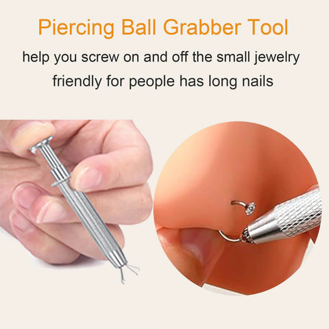 Threadless Piercing Tapers And Changing Tools Gear For 20G 16G 18G Insertion Ball Grabber tool shown in use for jewelry.