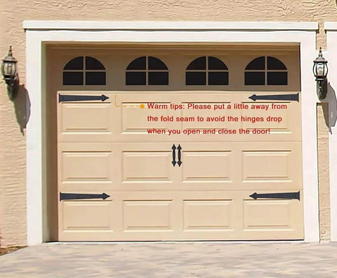 Magnetic Garage Door Decorative Hardware Kit With Faux Hinges And Handles, 6 Piece Set In Black on beige garage door