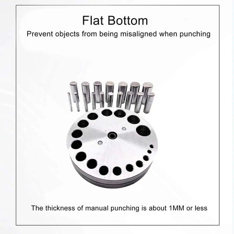 Disc Cutter Set Pro Grade 45 Steel Punch Tool With 17 Dies, flat bottom base preventing misalignment during metal cutting