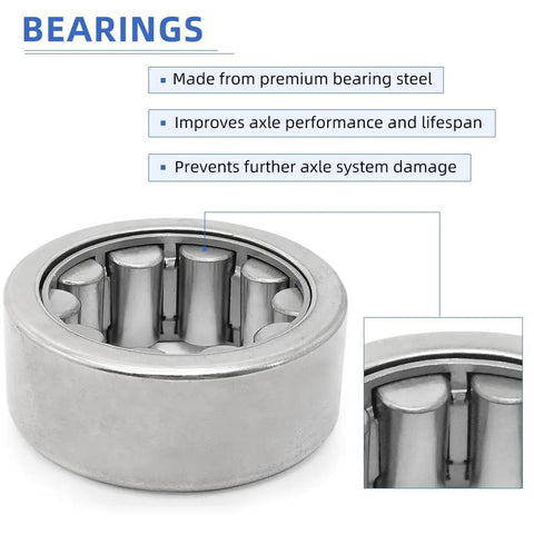 Close-up of premium bearing steel in Rear Axle Bearing and Wheel Seal Driver and Passenger Kit for Ford Trucks With 9.75 Inch Ring Gear Fits F 250 F 150 and Other 9.75 Ring Gear Axle Applications