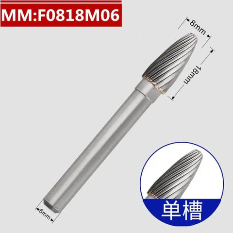 Pro Grade Solid Carbide End Mill With 6mm Shank F Type Grinding Head Polishing Tool for rotary tools, DIY engraving, metal wood stone polishing.