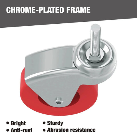 Close-up of chrome-plated frame of 2.5 Inch Stem Caster Wheels Set Of 6 Heavy Duty 360 Degree Swivel Casters for Carts and Stools
