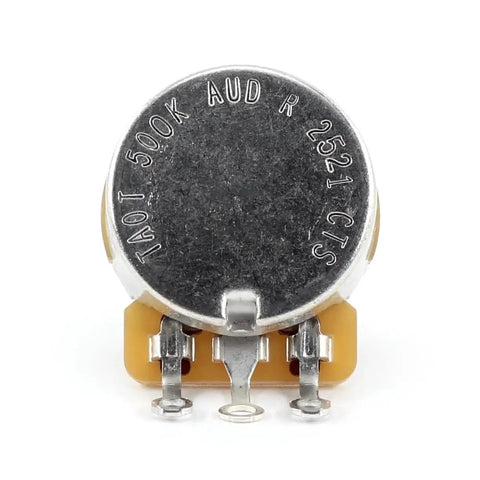 Front view of Genuine CTS 500k Potentiometer For Guitar With Custom Short Solid Shaft And Audio Taper, showing 500k marking.