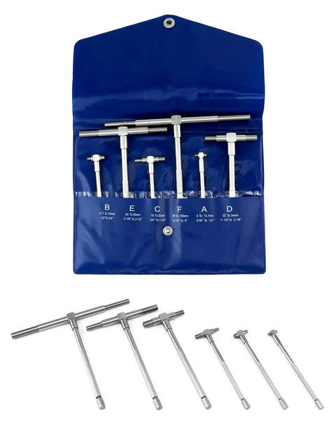 Telescopic Bore Gauge Set Five Sixteenth To Six Inches Six Pack Premium Steel T Bore Hole Gauges with Case Pro Grade