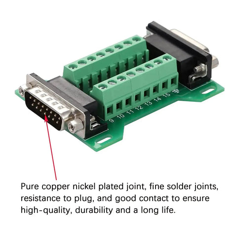 Two Piece DB15 Breakout Board With Both Male And Female DB15 Connectors for RS232 DSUB Serial To 15 Pin Port Terminal Adapter Module