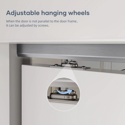 Adjustable hanging wheel detail of 8 Foot Sliding Pocket Door Hardware Track Kit Aluminum Built Tough