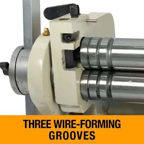 Close-up of three wire grooves on 30-Inch Shear Brake Roll for Metal Fabrication Pro Grade, 20-Gauge Mild Steel and 16-Gauge Aluminum.