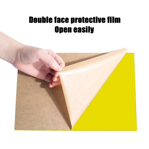 Hand peeling protective film from Yellow 8x12 Inch Acrylic Sheet For Laser Cutting 3mm Thick Hard Laser Acrylic Sheet