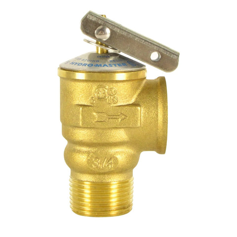 HYDRO MASTER safety relief valve, brass body with 3/4 in NPT thread for hot water at 30 psi