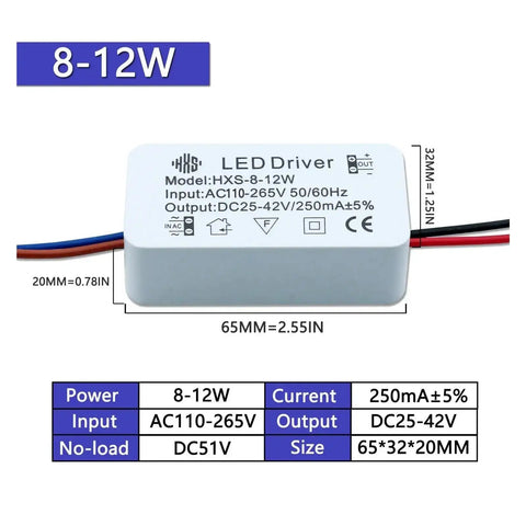 Two Pack LED Isolation Driver for Spotlight Downlights, 2-24W Range, 250mA Constant Current Transformer, 8-12W front view