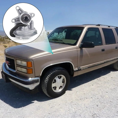 AULINK 904-801 mechanical vacuum pump shown in an inset on a dusty tan GMC pickup truck