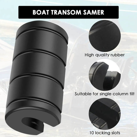 Transom saver for outboard motor, black rubber wedge with 10 locking slots; suitable for single-column tilt.