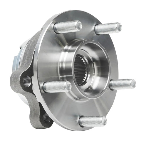 Silver wheel bearing hub unit with 5-lug design for Nissan Altima Maxima Pathfinder Murano Infiniti QX60 JX35 FWD vehicles.