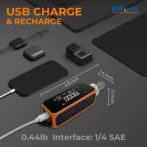 Elitech VGW-Mini wireless digital vacuum gauge with adaptor for HVAC, orange/black handheld meter with 1/4 SAE port
