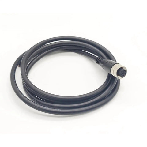 M12 12 Pin Female Connector Cable A Code, straight aviation plug, black PVC, industrial use, brass gold plated contacts, 0.5 meter.