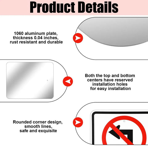 Detailed view of No Left Turn Signs Pelopy 2 Pack 24 By 18 Inches Reflective Aluminum Weatherproof Rust Free Signage with pre-drilled holes