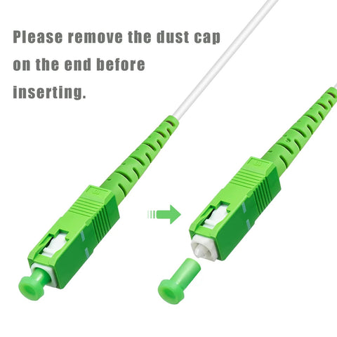 Fiber optic patch cord SC/APC to SC/APC, simplex, white LSZH jacket with green connectors and removable green dust cap