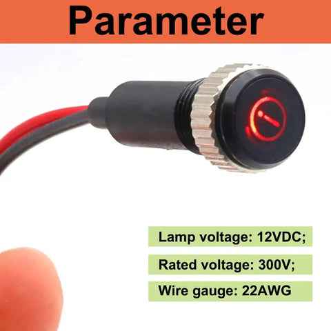 Blue LED Indicator Light For Dash Dope High Beam Signal, 12V Automotive Metal Indicator Lamp With 8 Inch Wire, 5/16 Inch Mount Hole