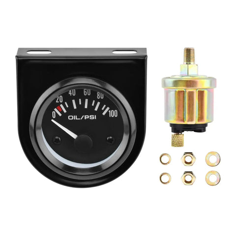 Two Inch Oil Pressure Gauge Kit 0 To 100 PSI For Universal Cars DC12V White LED Display With Sensor And Mount Frame